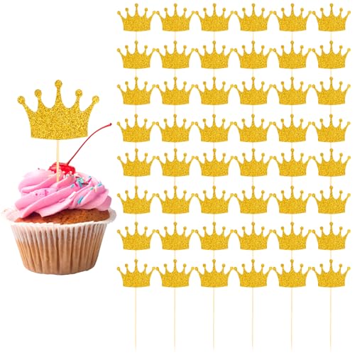 Cupcake-Topper mit glitzernden Prinzessinnen-Motiven, glitzernde Prinzessinnenkrone, Cupcake-Aufsätze für Prinzessinnen, Kuchendekorationen für Geburtstagsparty, Dekoration, 50 Stück von Piriuuo