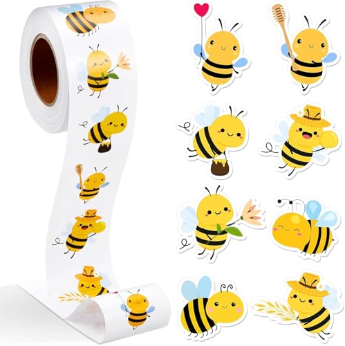 Piriuuo 1 Rolle/500 Stück Biene Aufkleber, Bien Belohnungsaufkleber Biene Aufkleber Tiere Kinder Kleine Bienen Aufkleber Bien Aufkleber Rolle Wasserfest Aufkleber Bien für Scrapbooking DIY Handwerk von Piriuuo