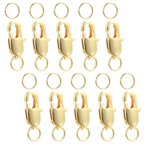 Piriuuo 10 Stück goldene Karabinerverschlüsse mit geschlossenen Binderingen, 18 Karat Goldverschluss für Halskette, 12 mm Halskettenverschlüsse und Verschlüsse für Armbänder, Halsketten, DIY Piriuuo 10 Stück goldene Karabinerverschlüsse mit geschlossenen Binderingen, 18 Karat Goldverschluss für Halskette, 12 mm Halskettenverschlüsse und Verschlüsse für Armbänder, Halsketten, DIY von Piriuuo