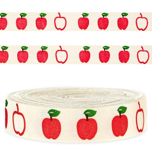 Piriuuo 9,1 m rotes Apfelstreifenband, 1,9 cm Fischgräten-Baumwollband, natürliches Band für den Schulanfang, Basteln, Nähen, Geschenkverpackungen (Apfelmuster) von Piriuuo