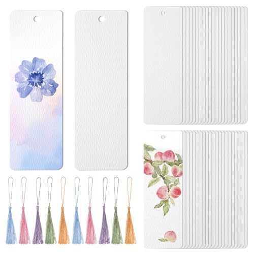 Piriuuo Aquarell-Lesezeichen mit bunten Quasten, weiße Karton-Lesezeichen mit Loch, Lesezeichen, Bastelset für DIY-Projekte, Geschenkanhänger, 50 Stück Piriuuo Aquarell-Lesezeichen mit bunten Quasten, weiße Karton-Lesezeichen mit Loch, Lesezeichen, Bastelset für DIY-Projekte, Geschenkanhänger, 50 Stück von Piriuuo
