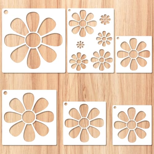 Piriuuo Blumenschablonen zum Malen an Wänden, 15,2 - 30,5 cm, Gänseblümchen-Schablonen, wiederverwendbar, große Blumenschablone für Holzzaun, Leinwand, 6 Stück von Piriuuo