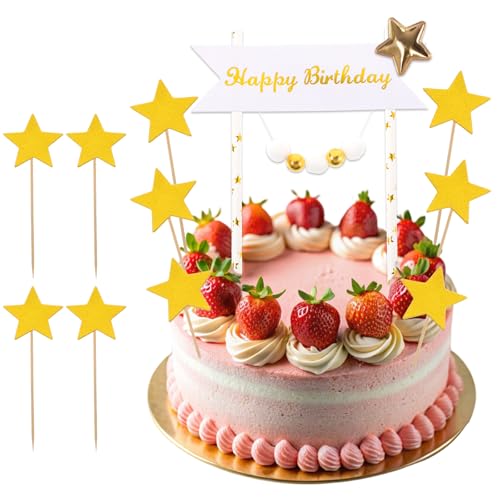 Piriuuo Cake Topper Set Happy Birthday mit 10 Gold Cupcake-Aufsätzen in Sternenform Holz Kuchendeko Geburtstag Cake Topper Banner Acryl Tortendeko Happy Birthday Tortendeko Geburtstag, Cupcake Topper Piriuuo Cake Topper Set Happy Birthday mit 10 Gold Cupcake-Aufsätzen in Sternenform Holz Kuchendeko Geburtstag Cake Topper Banner Acryl Tortendeko Happy Birthday Tortendeko Geburtstag, Cupcake Topper von Piriuuo