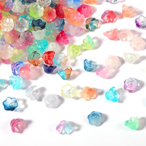 Piriuuo Glasperlen für Schmuckherstellung, Blumenperlen für Armbänder, Farbverlauf, klare Blumenperlen für DIY-Projekte, Armbänder, Halsketten, Ohrringe, 150 Stück von Piriuuo