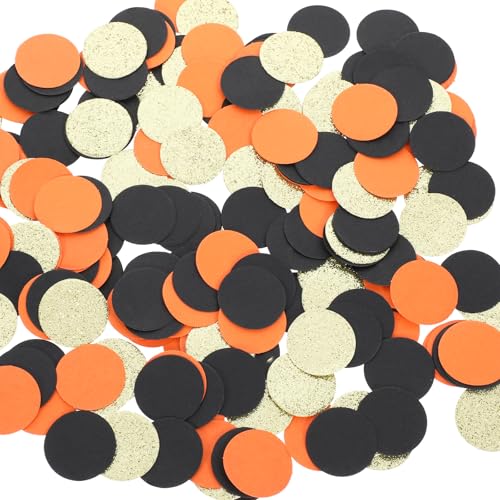 Piriuuo Konfetti in Schwarz und Gold, Kreise, Punkte, Gold, Konfetti, 2,6 cm Durchmesser, Konfetti für Tische für Partydekoration und Tischdekoration (Schwarz, Orange, Gold), 200 Stück von Piriuuo