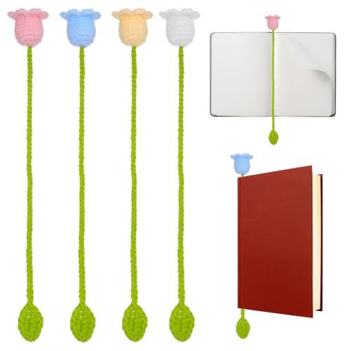 Piriuuo Lesezeichen mit Häkelblumen, Häkelblumen, handgefertigt, gestrickt, bunt, personalisierbar, niedliches Lesezeichen für Erwachsene, Kinder, Buchliebhaber, Geburtstagsgeschenke, 4 Stück Piriuuo Lesezeichen mit Häkelblumen, Häkelblumen, handgefertigt, gestrickt, bunt, personalisierbar, niedliches Lesezeichen für Erwachsene, Kinder, Buchliebhaber, Geburtstagsgeschenke, 4 Stück von Piriuuo