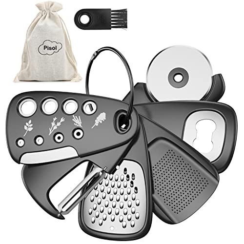 Pisol Küchenhelfer-Set, 6-teilig, platzsparend, Käsereibe, Flaschenöffner, Obst-/Gemüseschäler, Pizzaschneider, Knoblauch-/Ingwermühle, Kräuterbeizer, Geschenkset Pisol Küchenhelfer-Set, 6-teilig, platzsparend, Käsereibe, Flaschenöffner, Obst-/Gemüseschäler, Pizzaschneider, Knoblauch-/Ingwermühle, Kräuterbeizer, Geschenkset von Pisol