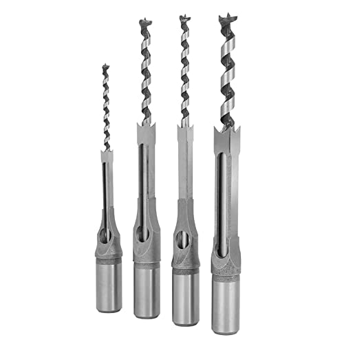 Pissente 4-teiliges Vierkantlochbohrer-Set, Holzbearbeitungsbohrer, Stemmmeißel-Set 1/4 5/16 3/8 1/2 mit U-förmigen Spanrillen für Holzbohr-Zapfenmaschinen von Pissente