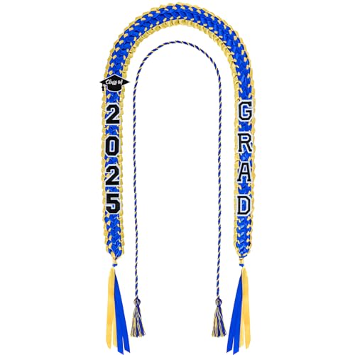 Pistha Leis 2025, Band Leis Klasse 2025, handgefertigt, geflochten, Lei mit Pins für Damen und Herren, College, Bachelor, Master, Abschlussfeier, Gelb Blau von Pistha
