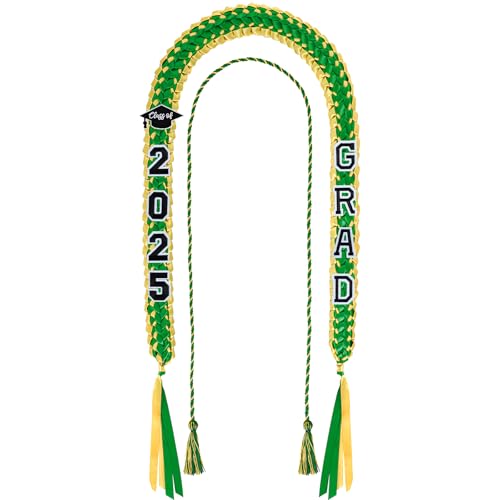 Pistha Leis 2025, Band Leis Klasse 2025, handgefertigt, geflochten, Lei mit Pins für Damen und Herren, College, Bachelor, Master, Abschlussfeier (Gelbgrün) von Pistha