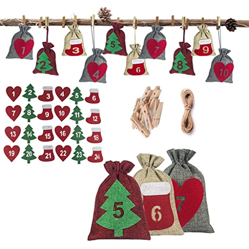 24 Sets Weihnachten Adventskalender Kordelzug Beutel mit Filz Herz Baum Sockenaufkleber Holzklammern Seile Hängende Countdown Candy Party 24 Sets Weihnachten Adventskalender Kordelzug Beutel mit Filz Herz Baum Sockenaufkleber Holzklammern Seile Hängende Countdown Candy Party von Pitadue
