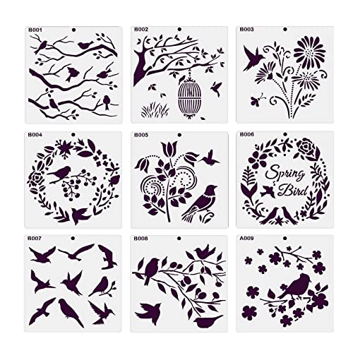 9 Stück Vogel-Blumen-Vorlagen, Malschablonen für Kinder, Zeichnen, Kartenherstellung, Scrapbooking, Album, Möbel, Wanddekoration 9 Stück Vogel-Blumen-Vorlagen, Malschablonen für Kinder, Zeichnen, Kartenherstellung, Scrapbooking, Album, Möbel, Wanddekoration von Pitadue