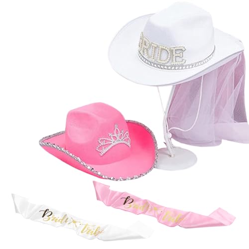 Cowboyhut für die Braut, mit Schleier, breiter Krempe, Cowgirl-Hut und Schärpe, Set für Hochzeitsfeier, Requisiten, Junggesellinnenabschied, Hüte für Brautparty Cowboyhut für die Braut, mit Schleier, breiter Krempe, Cowgirl-Hut und Schärpe, Set für Hochzeitsfeier, Requisiten, Junggesellinnenabschied, Hüte für Brautparty von Pitadue