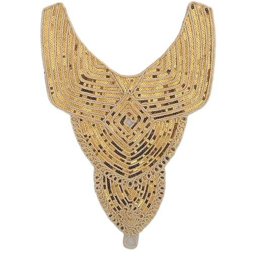 Ethnischer Stil, goldener Kragen, Pailletten, Blumenstickerei, Applikationen, verzierte Spitze, Halsausschnitt, Kragen zum Aufnähen Ethnischer Stil, goldener Kragen, Pailletten, Blumenstickerei, Applikationen, verzierte Spitze, Halsausschnitt, Kragen zum Aufnähen von Pitadue