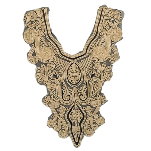 Ethnischer Stil, goldener Kragen, Pailletten, Blumenstickerei, Applikationen, verzierte Spitze, Halsausschnitt, Kragen zum Aufnähen Ethnischer Stil, goldener Kragen, Pailletten, Blumenstickerei, Applikationen, verzierte Spitze, Halsausschnitt, Kragen zum Aufnähen von Pitadue