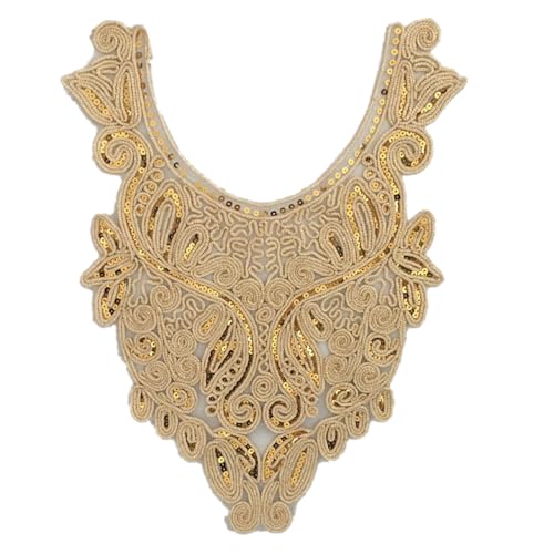 Ethnischer Stil, goldener Kragen, Pailletten, Blumenstickerei, Applikationen, verzierte Spitze, Halsausschnitt, Kragen zum Aufnähen Ethnischer Stil, goldener Kragen, Pailletten, Blumenstickerei, Applikationen, verzierte Spitze, Halsausschnitt, Kragen zum Aufnähen von Pitadue