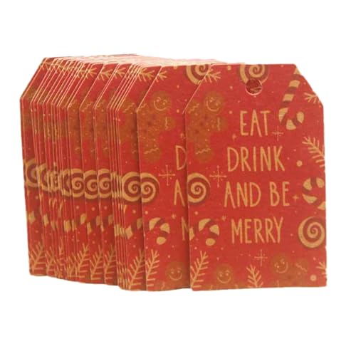 Pitadue 100 Stück Weihnachtsanhänger Druck Hängende Etiketten Neujahr Kraftpapier Tags Party Karte Dekoration Zum Backen von Pitadue