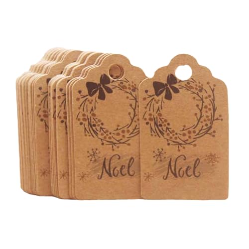 Pitadue 100 Stück Weihnachtsanhänger Druck Hängende Etiketten Neujahr Kraftpapier Tags Party Karte Dekoration Zum Backen von Pitadue