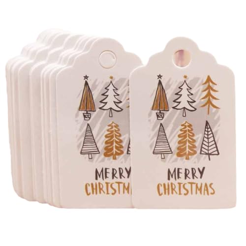 Pitadue 100 Stück Weihnachtsanhänger Druck Hängende Etiketten Neujahr Kraftpapier Tags Party Karte Dekoration Zum Backen von Pitadue