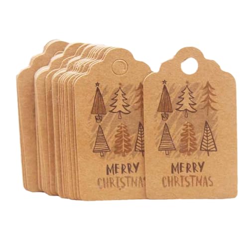Pitadue 100 Stück Weihnachtsanhänger Druck Hängende Etiketten Neujahr Kraftpapier Tags Party Karte Dekoration Zum Backen von Pitadue
