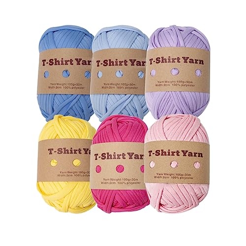 Pitadue 6 Rollen handgefertigtes Stoffstreifen, T-Shirt-Garn, Strickgarn zum Stricken, Häkeln und Basteln für die Handtasche von Pitadue