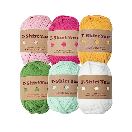 Pitadue 6 Rollen handgefertigtes Stoffstreifen, T-Shirt-Garn, Strickgarn zum Stricken, Häkeln und Basteln für die Handtasche von Pitadue