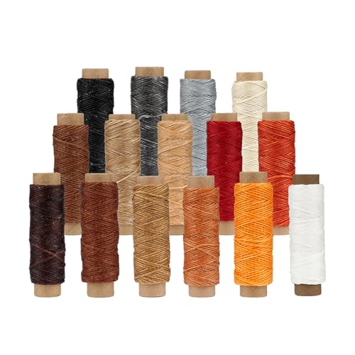 Pitadue Gewachstes Nähgarn, Ledergarn, gewachste Schnur, Lederreparatur, Webschnur für Buchbinden, Armbänder, Handwerk, 15 Farben von Pitadue