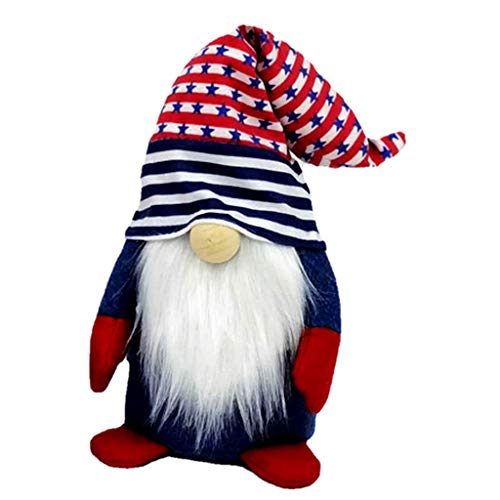 Pitadue Independence Day Handgefertigter Plüsch, gesichtslos, für Tomte stehende Figur, Spielzeug, gestreifter Sterndruck, Hut, Zwerg, Heimdekoration, Geschenke von Pitadue
