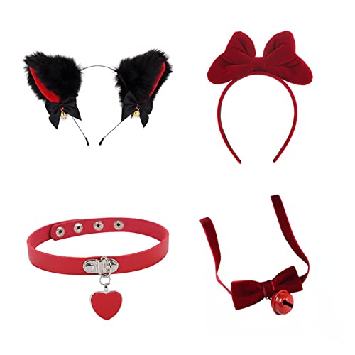 Pitadue Plüschtier Ohren Stirnbänder Schleifen Haarreifen Choker Set Dekorative Brille Erdbeere Ohrringe Weihnachten Prop von Pitadue