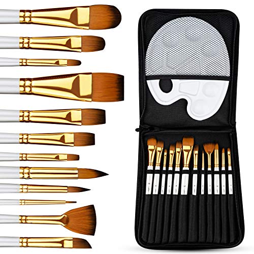 Pitello 12er Pinselset Malen - [Perfekte Grundausstattung] für Acryl, Aquarell und Ölfarben I Acrylpinsel Set mit Palette und Tasche I Aquarellpinsel, Künstlerpinsel, Pinsel Weiß von Pitello