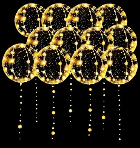 Piucrty Led Ballons Mini Ballonlichter Warmweiß 12PCS Durchsichtige Luftballons Leuchtende Bobo Ballon für Karneval Geburtstag Junge Mädchen Deko Neon Party Gadgets Himmelslaternen Hochzeitdeko von Piucrty