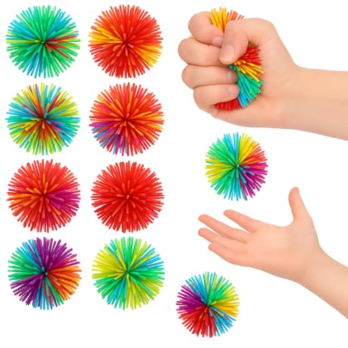 Piucrty Mitgebsel Kindergeburtstag Regenbogen Wuschelball 12Pcs Gastgeschenke Stressball Kinder Give Aways Kleinigkeiten Stringy Balls Tombola Preise Sensorik Gummiball Wundertüte Kleine Geschenke von Piucrty