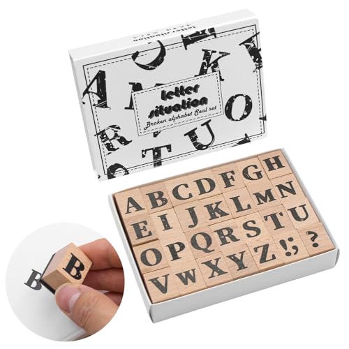 Piuluvor® 28 Stück Stempel Buchstaben, Alphabet Stempelset Holz Gummistempel Vintage Hölzerne Stempel Alphabetische Symbole für DIY Handwerk, Geschenk, Scrapbooking, Karte von Piuluvor