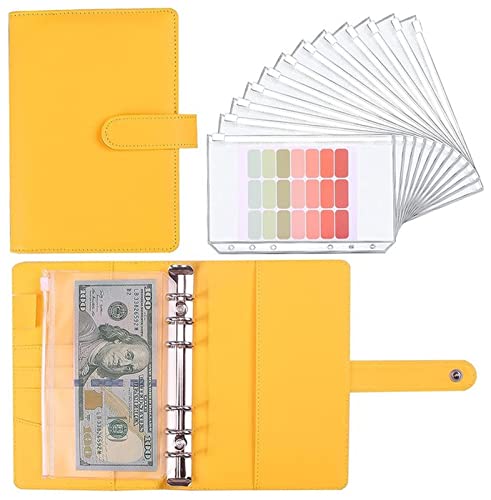 Mappe A6 Pu. Leder-Notebook A5 Budget Binder-Ordner mit Taschen Planer Cash-Umschlag-Organizer-Label for 6-Ring-Bürozubehör Ordner (Size : A5-Yellow) von PiurUf