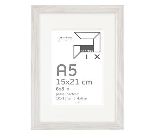 Pix FRAMES Bilderrahmen 15x21/10x15 cm A5 - Holzrahmen mit Passepartout - Picture Frame - Holzbilderrahmen - Holz Bilderrahmen - Fotorahmen Grau von Pix FRAMES