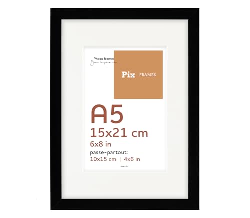 Pix FRAMES Bilderrahmen 15x21/10x15 cm A5 - Idea Pass Kollektion - Holzrahmen mit Passepartout - Picture Frame - Holzbilderrahmen - Holz Bilderrahmen - Fotorahmen - Schwarz Pix FRAMES Bilderrahmen 15x21/10x15 cm A5 - Idea Pass Kollektion - Holzrahmen mit Passepartout - Picture Frame - Holzbilderrahmen - Holz Bilderrahmen - Fotorahmen - Schwarz von Pix FRAMES
