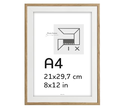 Pix FRAMES Bilderrahmen - 21x29,7 cm (A4) - Fotorahmen aus Holz mit Dekorative Folienbeschichtung - Elegantes Rahmen für Fotos - Klassische Rahmen zum Aufhängen und Aufstellen - Weiß & Eiche von Pix FRAMES