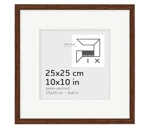 Pix FRAMES Bilderrahmen 25x25 (15x15) - quadratisch Holzrahmen mit Passepartout - Picture Frame - Holzbilderrahmen - Holz Bilderrahmen - Fotorahmen Dunkelbraun von Pix FRAMES