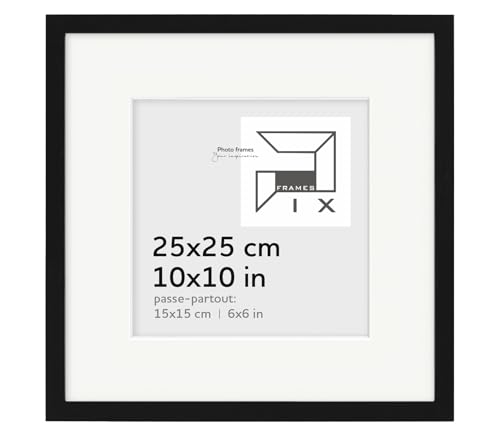Pix FRAMES Bilderrahmen 25x25 (15x15) - quadratisch Holzrahmen mit Passepartout - Picture Frame - Holzbilderrahmen - Holz Bilderrahmen - Fotorahmen Schwarz von Pix FRAMES