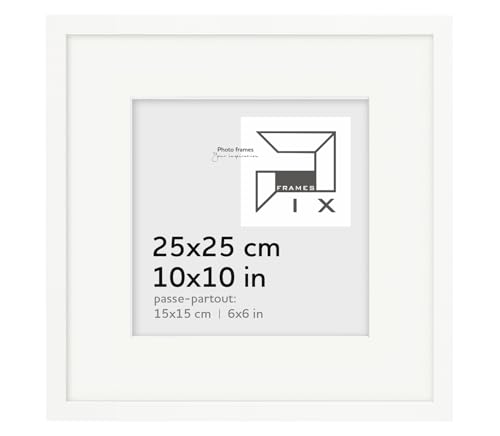 Pix FRAMES Bilderrahmen 25x25 (15x15) - quadratisch Holzrahmen mit Passepartout - Picture Frame - Holzbilderrahmen - Holz Bilderrahmen - Fotorahmen Weiß von Pix FRAMES