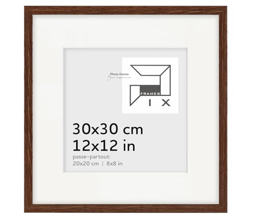 Pix FRAMES Bilderrahmen 30x30 (20x20) - quadratisch Holzrahmen mit Passepartout - Picture Frame - Holzbilderrahmen - Holz Bilderrahmen - Fotorahmen Dunkelbraun von Pix FRAMES