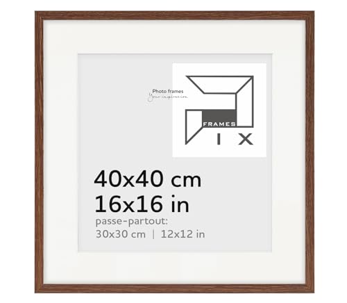 Pix FRAMES Bilderrahmen 40x40 (30x30) - quadratisch Holzrahmen mit Passepartout - Picture Frame - Holzbilderrahmen - Holz Bilderrahmen - Fotorahmen Dunkelbraun von Pix FRAMES