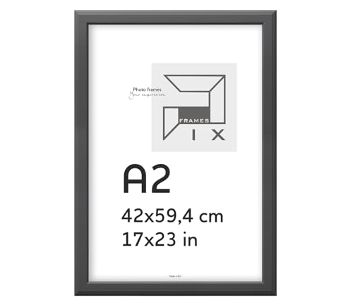 Pix FRAMES Bilderrahmen 42x59,4 cm (A2) - Fotorahmen aus Holz mit dekorative Furniere - Elegantes Rahmen für Fotos Zweifarbig- Klassische Rahmen zum Aufhängen und Aufstellen - Dunkelgrau von Pix FRAMES