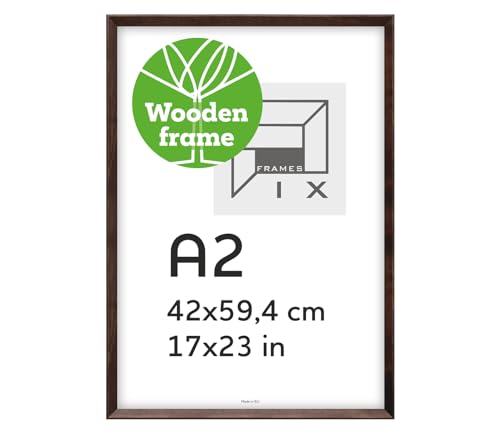 Pix FRAMES Bilderrahmen A2 - Kollektion Magic Nature - Fotorahmen aus Holz - Rahmen mit Scheiben aus acrylglas - Rahmen zum Aufhängen und Aufstellen - Modern Photo Frame - 42x59,4 cm - Dunkel Braun von Pix FRAMES