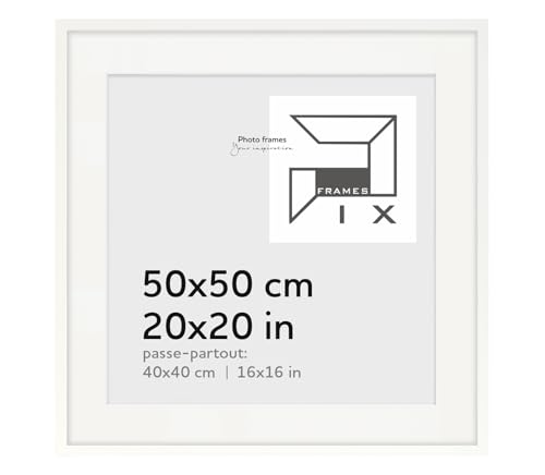 Pix FRAMES Bilderrahmen 50x50 (40x40) - quadratisch Holzrahmen mit Passepartout - Picture Frame - Holzbilderrahmen - Holz Bilderrahmen - Fotorahmen Weiß von Pix FRAMES