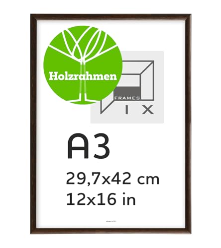 Pix FRAMES Bilderrahmen A3 - Fotorahmen aus Holz - Rahmen mit Scheiben aus acrylglas - Rahmen zum Aufhängen - Modern Photo Frame - 29,7x42 cm - Dunkelbraun von Pix FRAMES