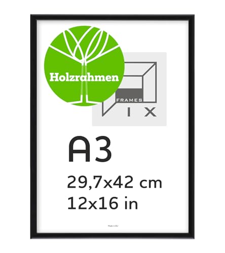 Pix FRAMES Bilderrahmen A3 - Fotorahmen aus Holz - Rahmen mit Scheiben aus acrylglas - Rahmen zum Aufhängen - Modern Photo Frame - 29,7x42 cm - Schwarz von Pix FRAMES