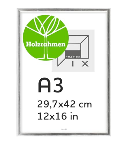 Pix FRAMES Bilderrahmen A3 - Fotorahmen aus Holz - Rahmen mit Scheiben aus acrylglas - Rahmen zum Aufhängen - Modern Photo Frame - 29,7x42 cm - Silber von Pix FRAMES