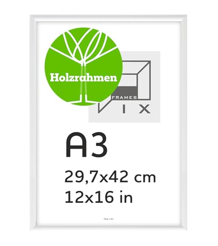 Pix FRAMES Bilderrahmen A3 - Fotorahmen aus Holz - Rahmen mit Scheiben aus acrylglas - Rahmen zum Aufhängen - Modern Photo Frame - 29,7x42 cm - Weiß von Pix FRAMES