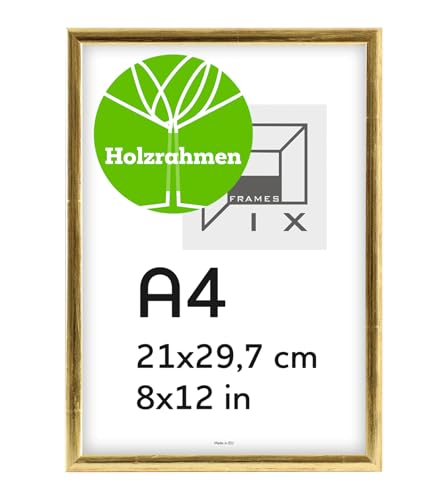 Pix FRAMES Bilderrahmen A4- Fotorahmen aus Holz - Rahmen mit Scheiben aus acrylglas - Rahmen zum Aufhängen und Aufstellen - Modern Photo Frame - 21x29,7 cm - Gold Pix FRAMES Bilderrahmen A4- Fotorahmen aus Holz - Rahmen mit Scheiben aus acrylglas - Rahmen zum Aufhängen und Aufstellen - Modern Photo Frame - 21x29,7 cm - Gold von Pix FRAMES